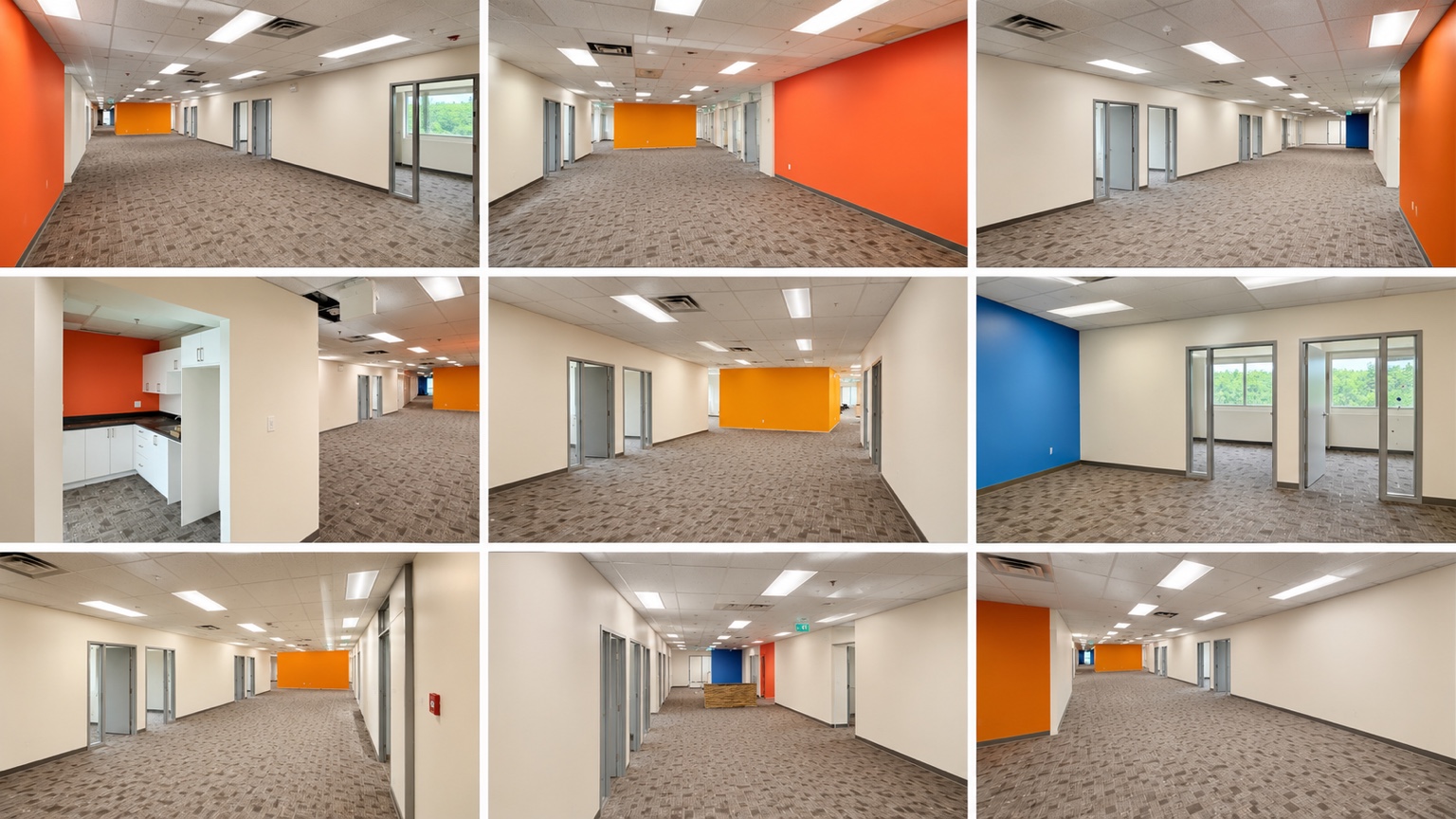 Completed commercial tenant improvement with finished walls and suspended ceilings